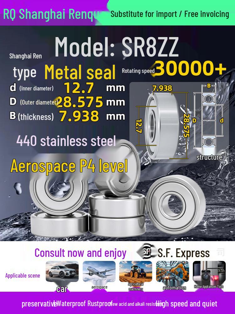 High-Speed Mini Micro Bearings Set: 440 Stainless Steel, 4 Models, 3 Bearings Each, Inner Diameter: 1, 2, 5, 6, 7, 8, 9, 10, 12mm