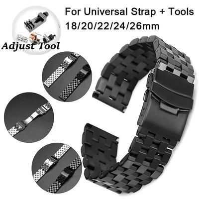 18mm 20mm 22mm 24mm 26mm Hohe Qualität Volle Massivem Edelstahl Flache Schnittstelle Uhr Band Straps armband Armband Mit Werkzeug
