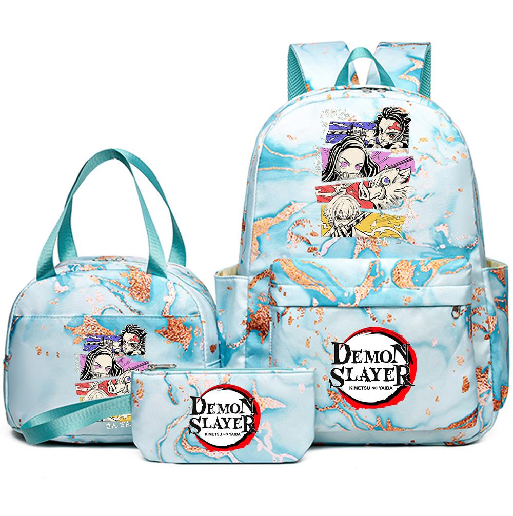 3Pcs/set Demon Slayer Printed Backpack with Handbag Pencil Case Teenager Student Girl Boy Large Capacity Waterproof Bookbag Schoolbag Travel Bag Gift