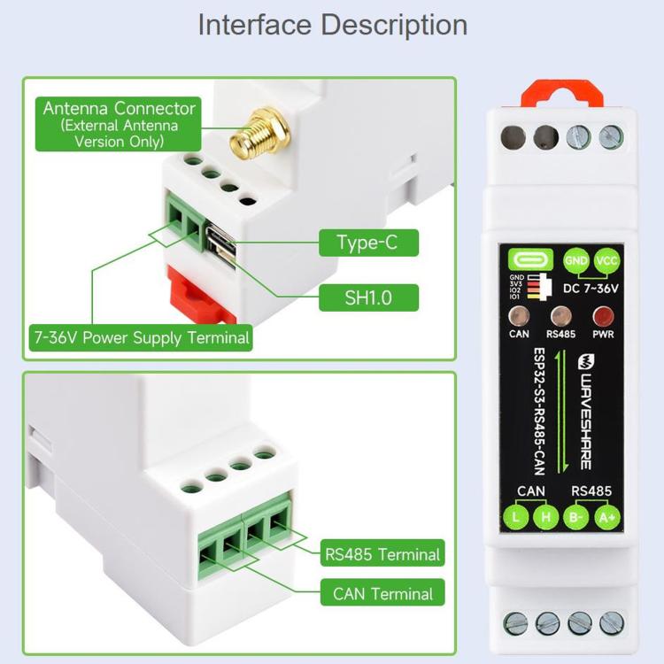 WAVESHARE ESP32-S3 Control Board With RS485 And CAN Communication Interfaces, Supports Wi-Fi / Bluetooth, Built-In Multiple Protection Circuits