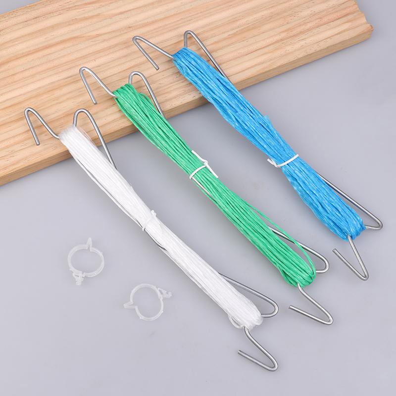 10Pcs Plant J-Hooks + 10M Rope + 20Pcs Clips Set | Tomato Grape Pepper Growing Support Clips | Garden Vine Plant Hanging