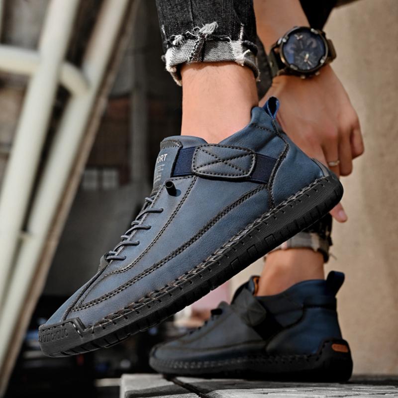 Hand-stitched Leather Shoes Slip-On Men Casual Shoes Fashion British Style Men Shoes Walking Hiking Shoe Luxury Driving Loafers