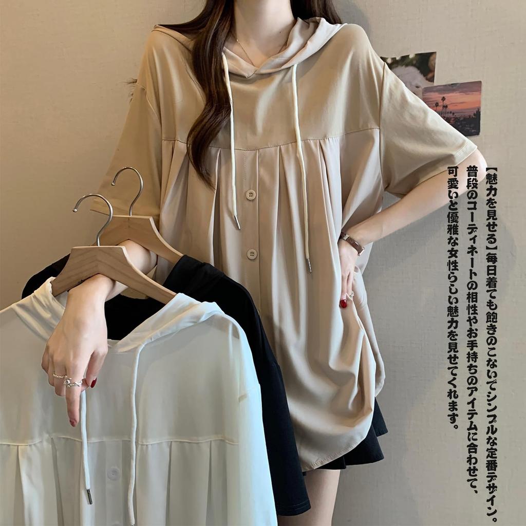 JoccKorr Short Sleeve Hooded Cute and Features a Contrast Fits Your Loose Plus Sizes Solid Perfect for Everyday Women's Blouse, Stylish, Color,