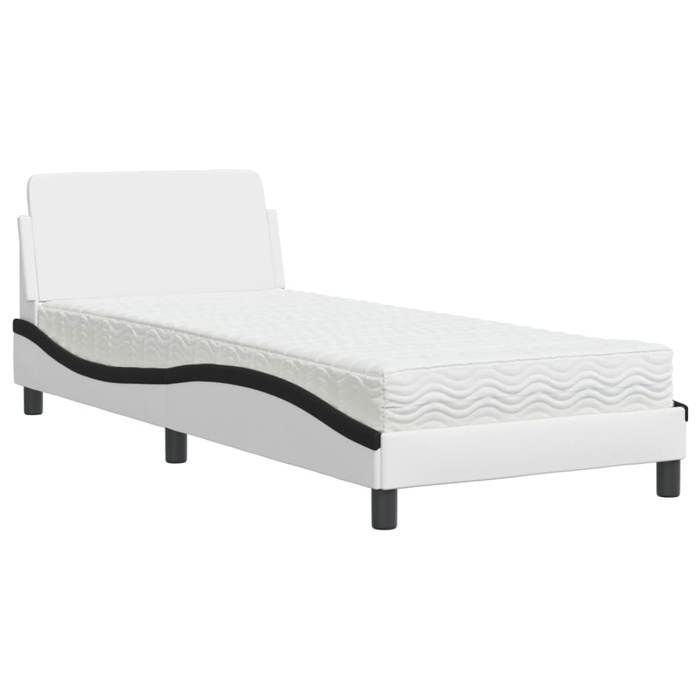 VidaXL Lit avec matelas blanc et noir 90x200 cm similicuir, meuble de chambre à coucher, lit simple, cadre de lit incurvé, 3208343