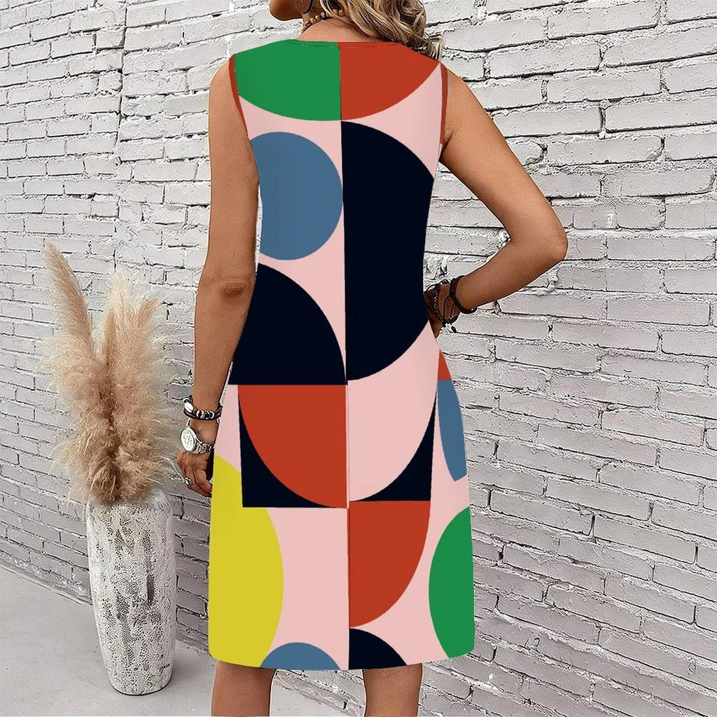 Plus Size V Neck Sleeveless Verdant Mountain Waterfall Scenery Print For Summer Vacation Dress