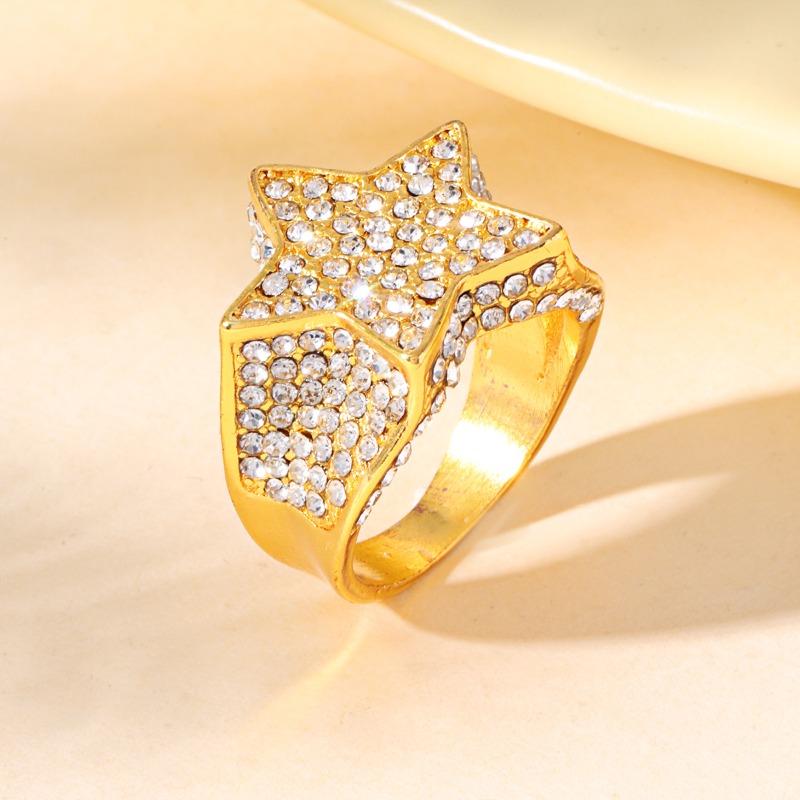 Huajie Five Pointed Star Shaped Full Paved Sparkling Zircon Rings for Unisex's Rock Punk  Accessories Trend