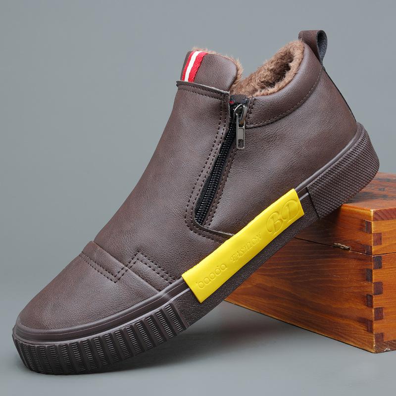 

Модные низкие мужские зимние кроссовки slip-on, мужская повседневная обувь, зимние уличные водонепроницаемые теплые кроссовки, нескользящие резиновые 39 темно-коричневого