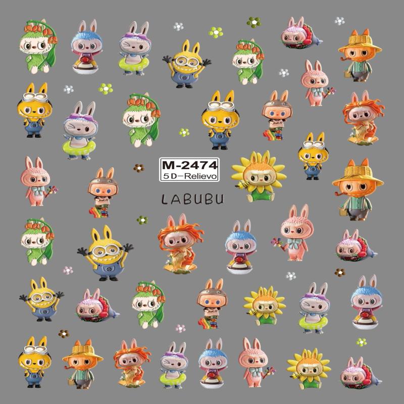 Søte Tegneserie 5D Labubu Negleklistremerker Kunstdekorasjon Kawaii Selvklebende Negledekor Dekaler Kunstklistremerker Neglemanikyr Tilbehør