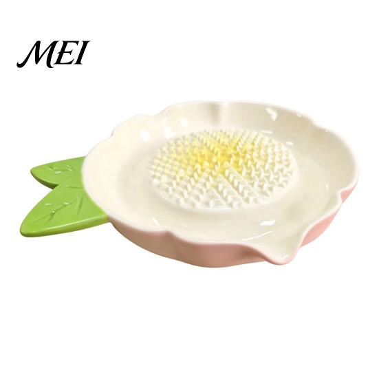 Small Hand Grinder Ceramic Garlic Grater Plate, with Leaf Handle Design, Manual Lemon Zester Plate Easy Cleaning Kitchen Grinding Tool, for Ginger And