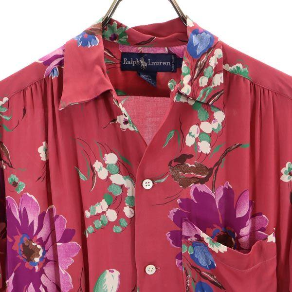 RALPH LAUREN Floral Short sleeve Open collar shirt 4 Pink Open collar Women Used
