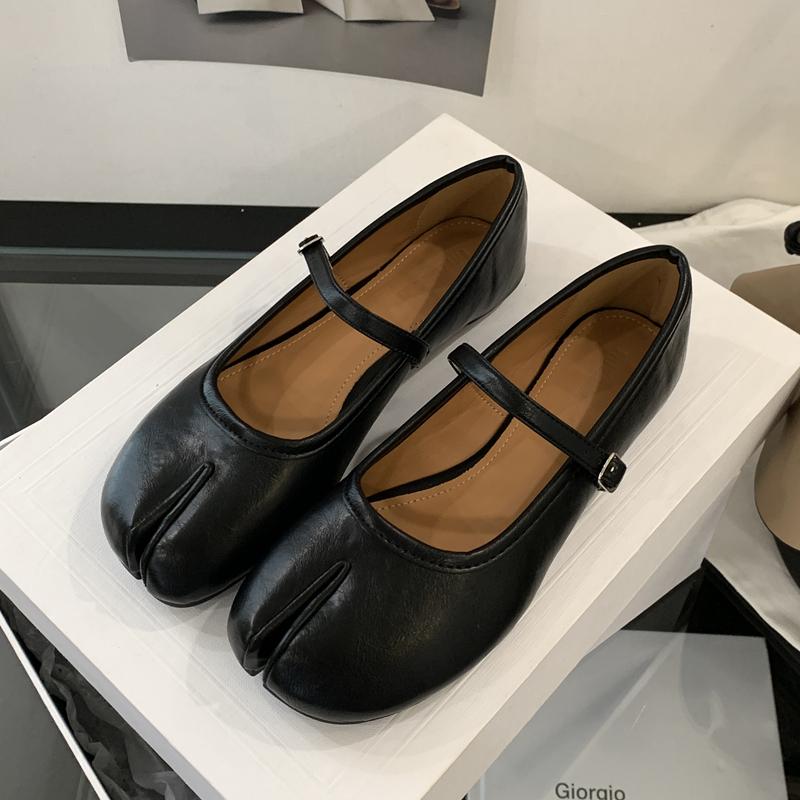 Fashion SUOJIALUN 2025 Autumn Women Flat Shoes Fashion Split Toe Slip On Mary Jane Ballet Shoes Soft Flat Heel Outdoor Casual Single Sh