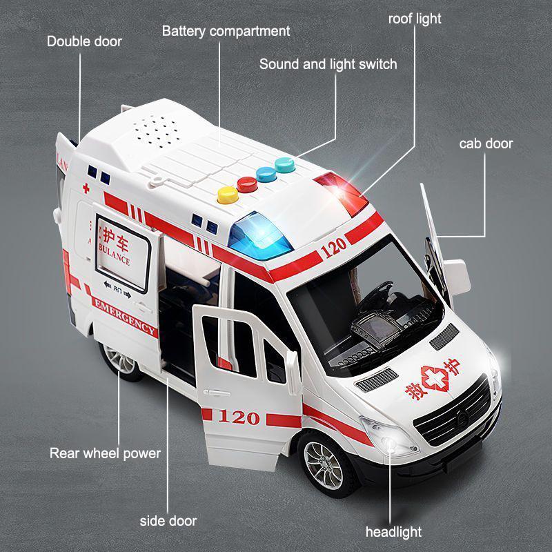 1:24 Legierungs-Ambulanzmodell Simulation Rückzieher Ton und Licht Druckguss-Legierungsauto Spielzeugset Kindergeburtstagsgeschenk