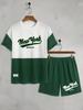 Summer 2025 new men's casual sportswear set 3D digital printed round-neck short-sleeved color block T-shirt and shorts