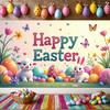 Happy Easter Backdrop Banner Easter Egg Bunnies Photography Prop Decorations Garden Party Supplies Background Spring Decor