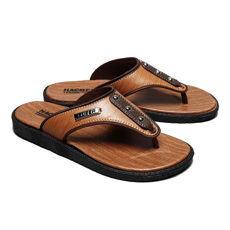 Fashion Men Flip-flops Sandals Summer Handmade Leather Slippers Trendy Fashion Outdoor Breathable Comfortable Men and Simple Sandals