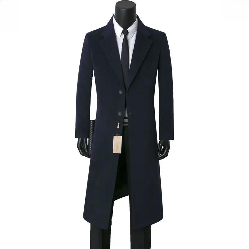 Autumn Winter Men's Woolen Overcoat Medium-Length Business Casual Warm Windbreaker Suit Collar Jacket for Dad