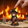 Cute Cow Gifts 2Pcs Halloween Highland Witch Ornament, Resin Figurine with Hat Pumpkin Broom Broomstick Figurines & Skull, Farmhouse Tabletop