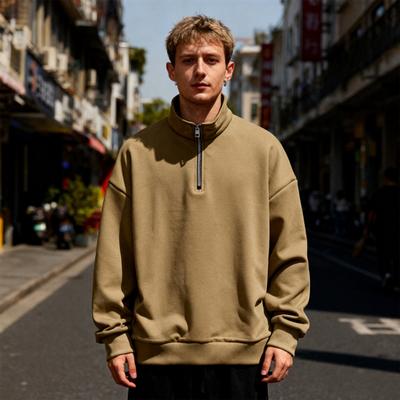 Yousheng Men Quarter Zip Sweatshirt Mock Neck Fleece Lined Pullover Solid Color Loose Casual Warm Sweatshirt for Winter Sports Street Party Wear