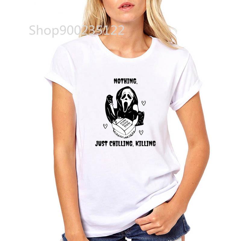Harajuku T Shirt kobiety drukuj Chillin Killin okropny człowiek gotycki T-Shirt Streetwear letnie czarne topy koszulki Goth hip-hopowa koszulka