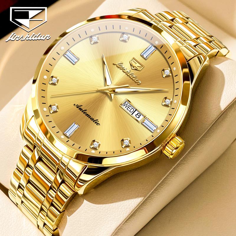 

JINSHIDUN брендовые мужские часы с двойным календарем, модные водонепроницаемые автоматические механические часы, мужские часы