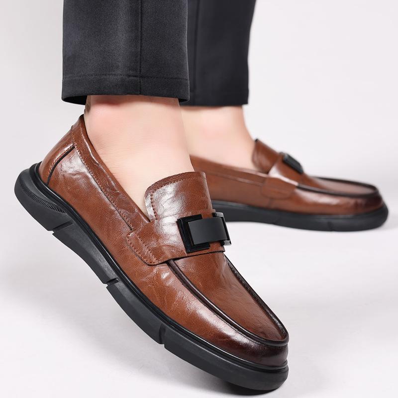 New Trendy Shoes Summer Men Bean Shoes Real Cowhide Shoes British Leather Shoes Soft Soles Versatile Shoes Men Shoes