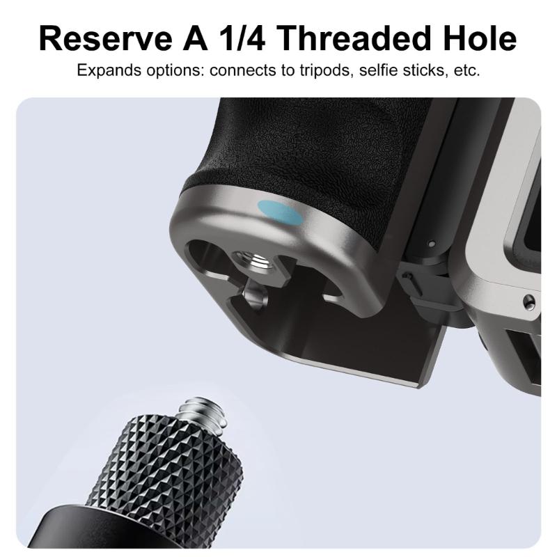Aluminum Alloy Camera Handle with Rapid Detach Mechanism for Action 5Pro/4/3 Cameras Cold Shoe Mounts Ergonomic Design