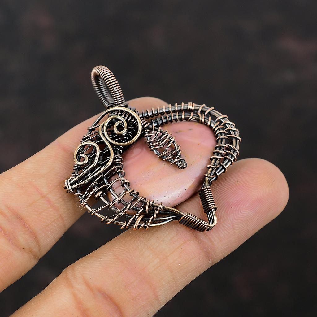Pink Opal Pendant Copper Wire Wrapped Jewelry Handmade Boho Pendant Pink Opal Genuine Gemstone Jewelry Copper Wire Wrap Pendant Gift For Her