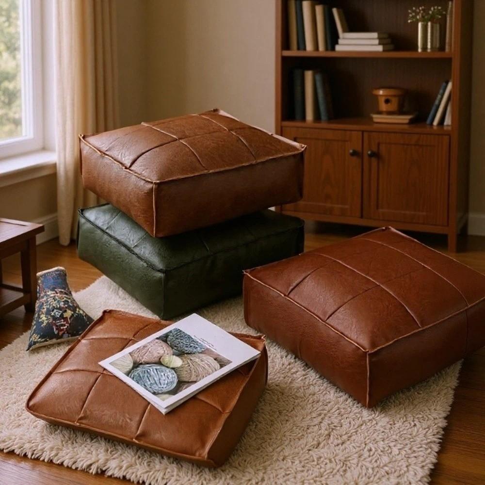 Square Sofa Stool Cover PU Leather Storage Leg Bench Sofa Footstool Seat Cushion Cover Under Desk