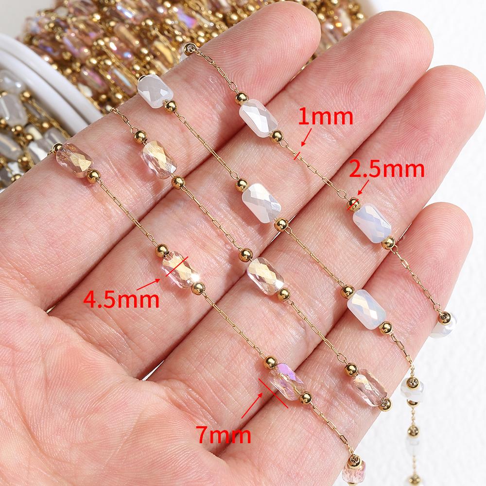 No Fade 2Meters 1Meter Stainless Steel Pink White Natural Stone Crystal Beaded Chains for Necklace Bracelet Jewelry Making DIY