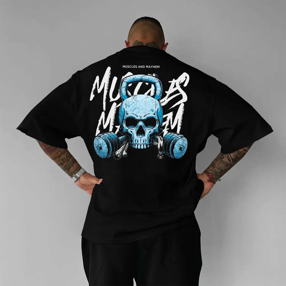 

Skull Kettlebell Dumbbell Men Cotton TShirt Streetwear Gym Fitness Muscle Black Graphic Tee - Men s Summer Cotton Graphic Tee S разноцветный