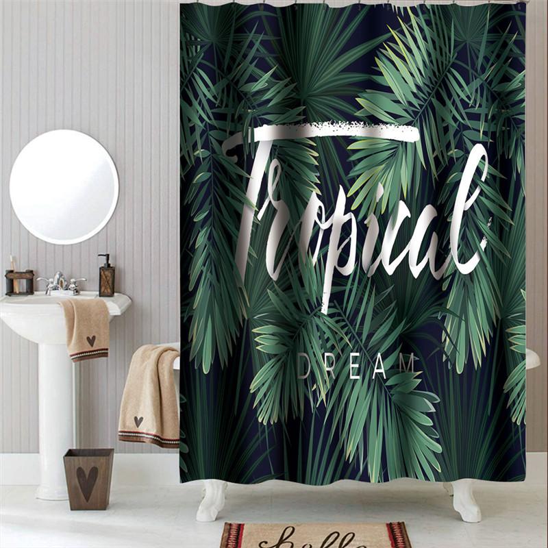 Shower Curtains Green Tropical Plants Bathroom Polyester Waterproof Shower Curtain Leaves Printing Curtains For Bathroom Shower