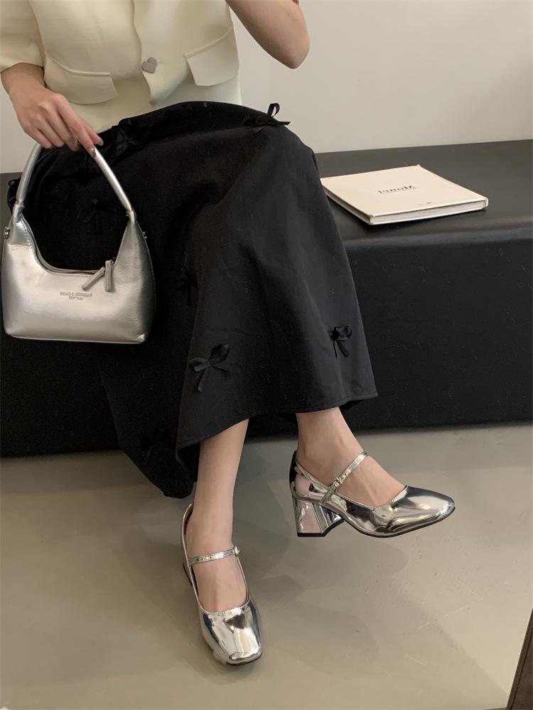 Round Toe Chunky Heel Mary Jane Shoes - Women's French Low-Cut, One-Strap Commuter Heels