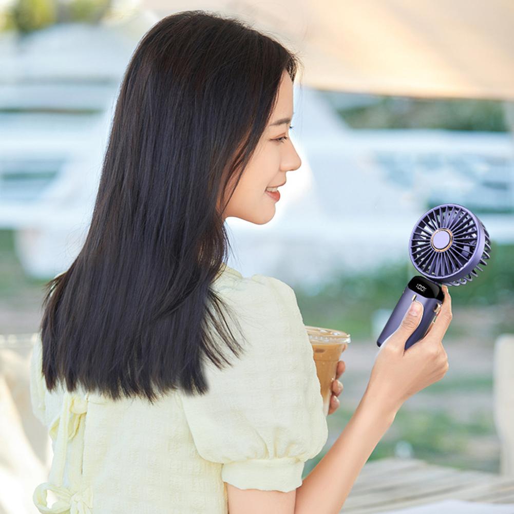 Handheld Mini Fan Foldable Portable Neck Hanging Fans 3000mAh 5 Speed USB Rechargeable Fan with Phone Stand and Display Screen