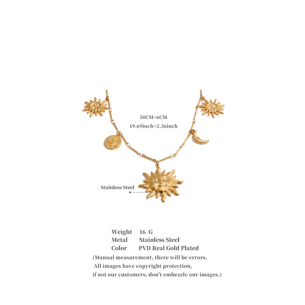 JINYOU 196 Summer Fine Chain Necklace Accessories 18K PVD Gold Plated Stainless Steel Sun Moon Pendant Necklace Jewelry