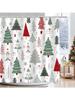 Christmas Shower Curtain For Bathroom, Winter Christmas Tree Shower Curtain Set, Xmas Holiday Home Decorations Tree Snowflake