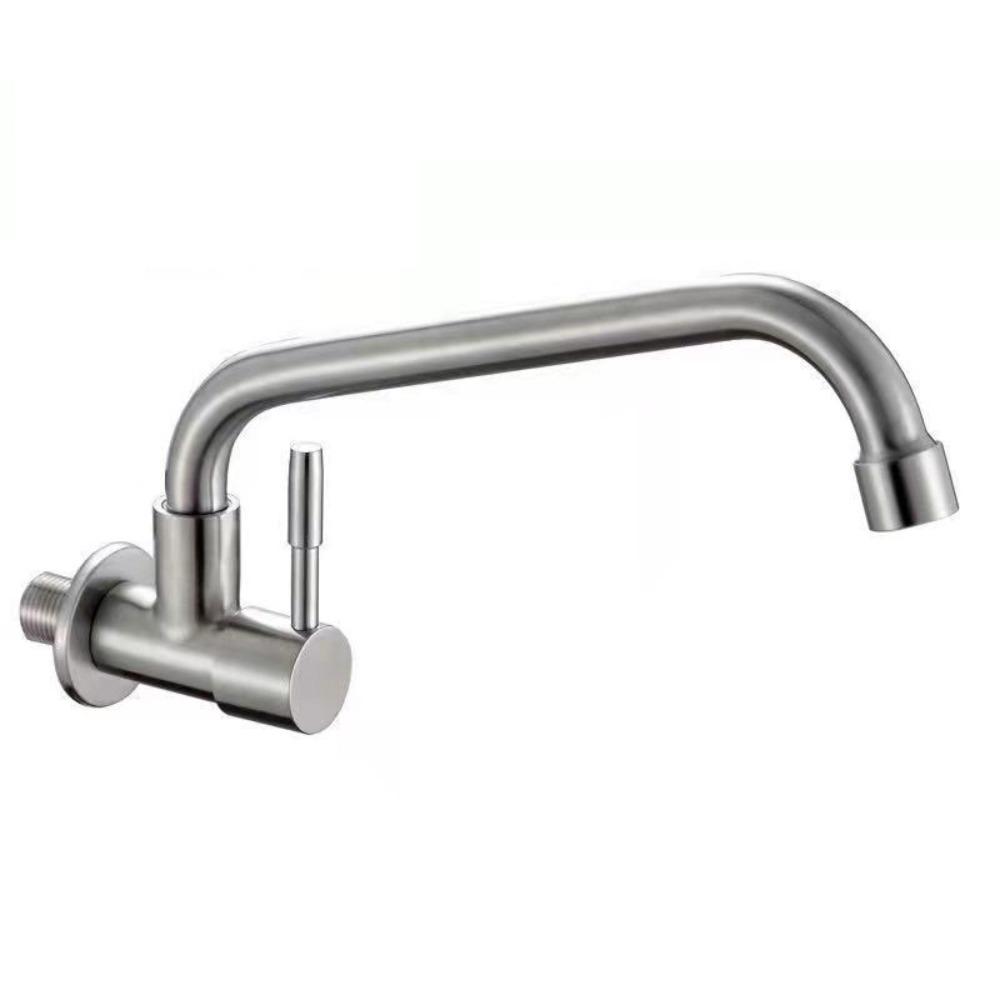 Wall Mounted Rotatable Kitchen Faucet Stainless Steel Single Cold Water Faucet  Washbasin