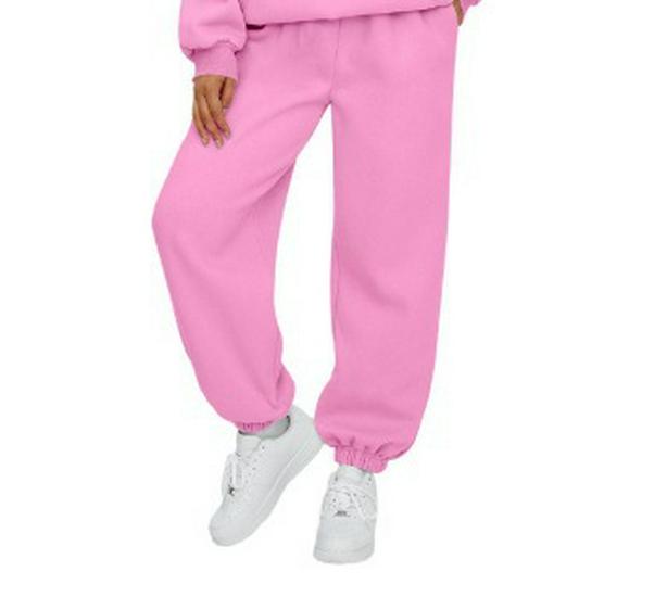 

Европейские и американские женские повседневные спортивные брюки с высокой талией - Универсальные домашние брюки с манжетами M розовый