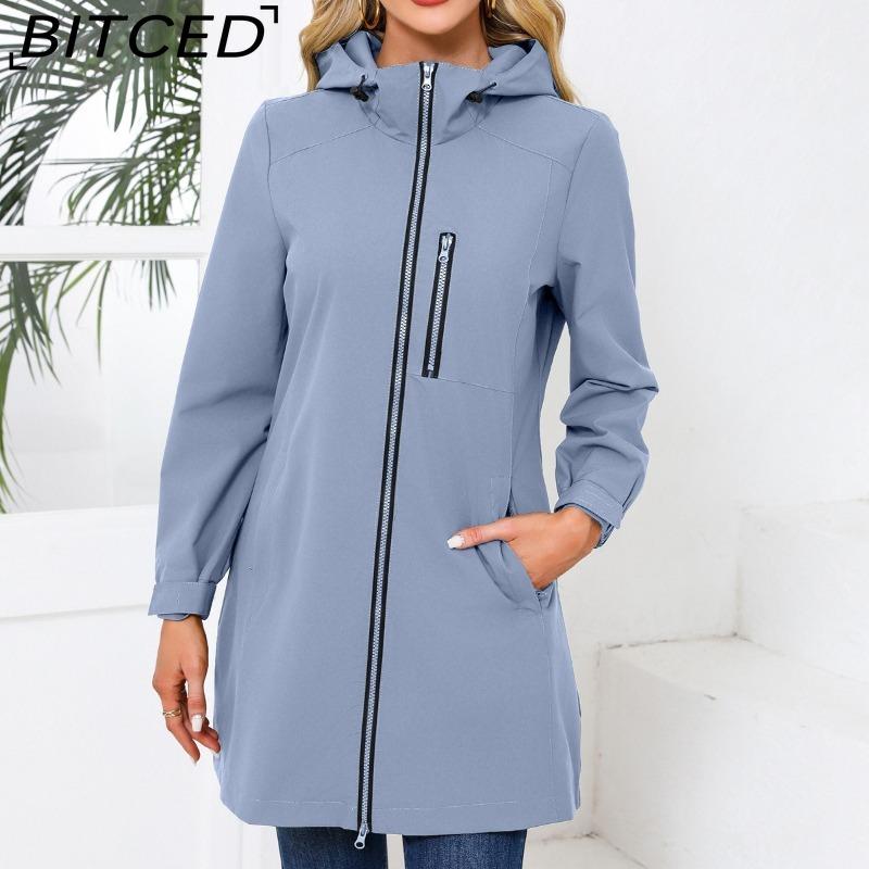 BITCED Women's Outdoor Sports Water-Resistant Trench Coat with Hood Long-Sleeved Spring/Autumn Loose-Fit Casual Windbreaker