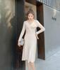 Solid Color Maternity Sweater Dress - Knit Core-Spun Yarn for Autumn/Winter