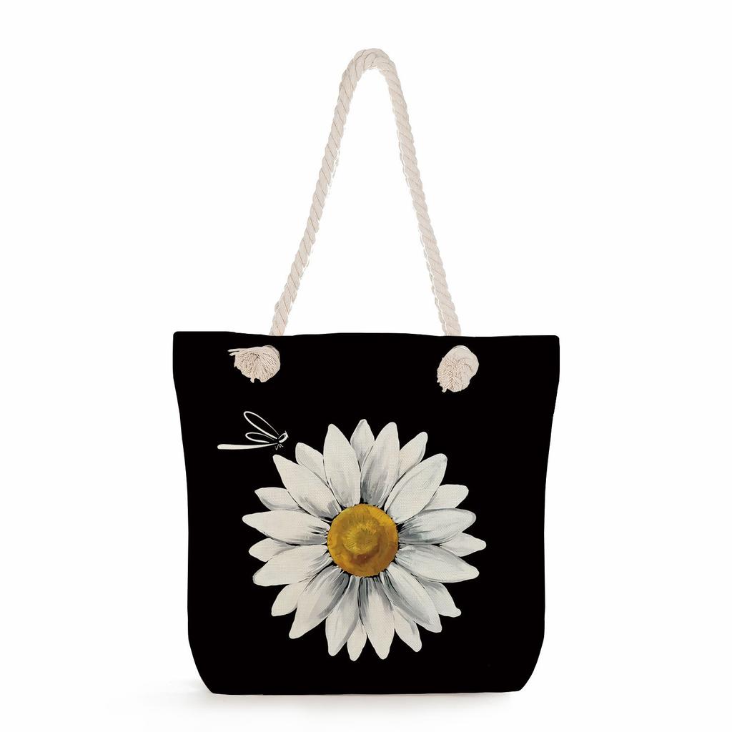 Multifunctional Flower Printed Thick Rope Shoulder Beach Bag Casual large capacity handbag 7612