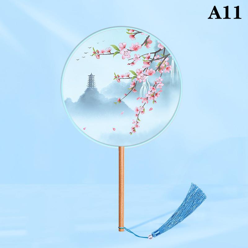 Chinesischer Runder Handfächer Vintage Druck Seidenfächer Antike Quaste Tanzhandfächer Cheongsam Tang Anzug Hochzeitsfeier Accessoires