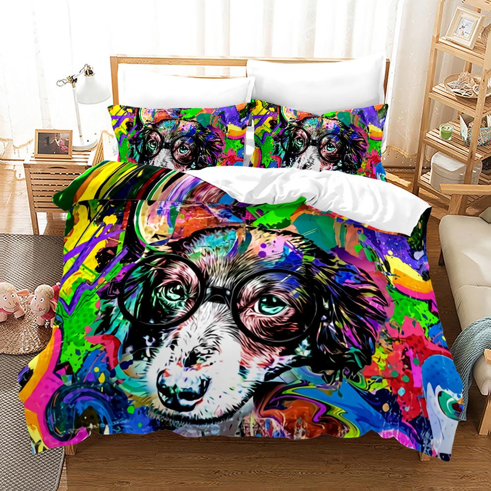 Cartoon Dog King Queen Duvet Cover Lovely Illustrated Pet Puppy Bedding Set  Animal Quilt Cover 2/3pcs Polyester Comforter Cover