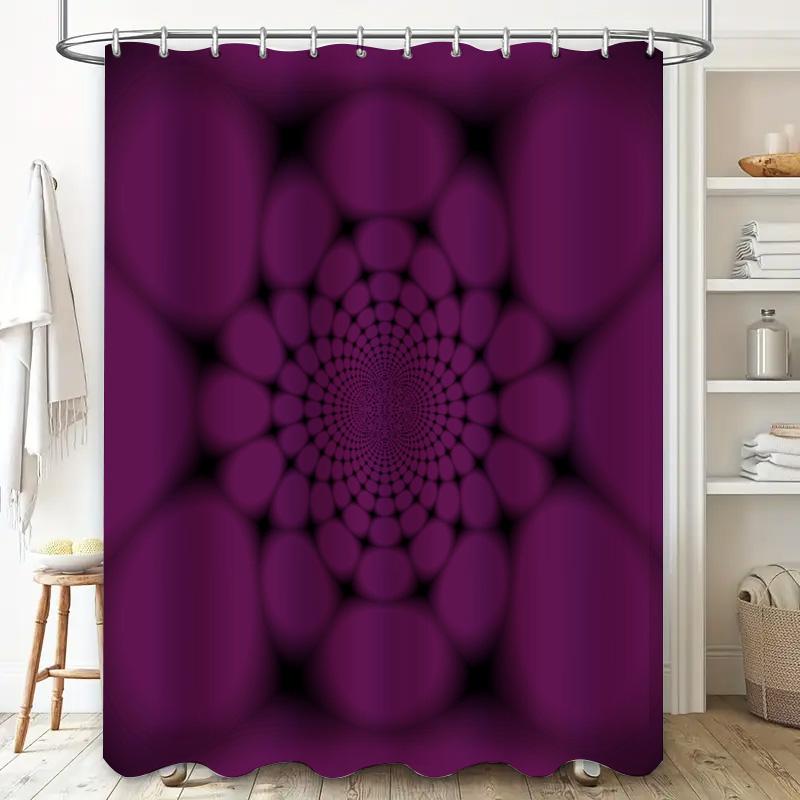 3D Printing Shower Curtain Set Circular Purple Pattern Decorative Bathroom Liner Waterproof Fabric Size Customize Available for