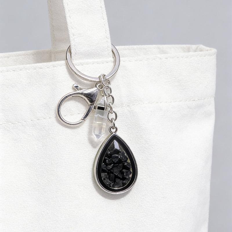 Natural Stone Crystals Teardrop Shape Photo Locket Keychain Featuring Diamonds Cut Designs for Sentimental Gifts