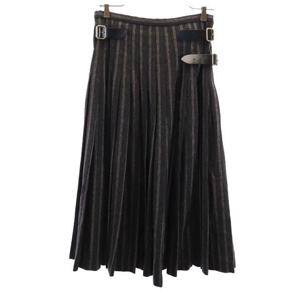 beautiful people Wool Blend Long Length Wrap Skirt 36 Gray Back Pleated Women Used