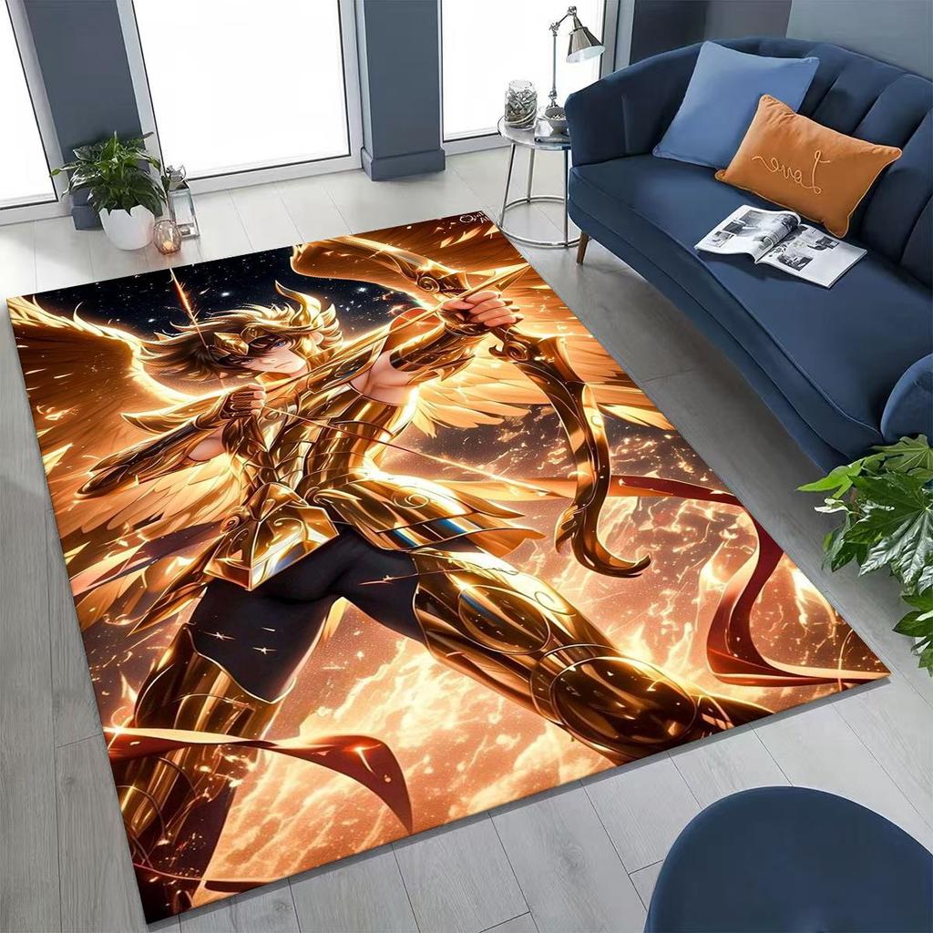 Retro Anime Saint Seiya Gold Saint Cartoon Rug for Bedroom Living Room Sofa Home Doormat Decor,Kids Play Non-slip Floor Mat Gift