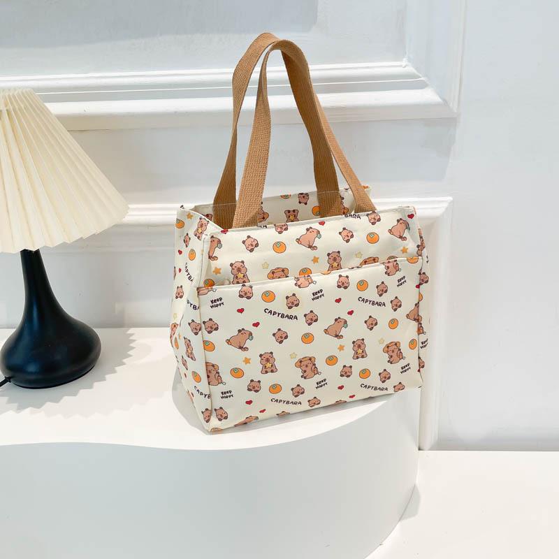 New Bear Printed Canvas Bag Large Capacity High Value Handbag Single Shoulder Niche Versatile Student