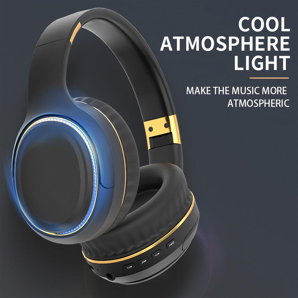 Wireless Foldable Over-Ear Bluetooth Headphones with Wired Option and Breathing Light for Gaming Music Sports Use