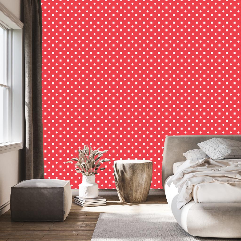 Red Dots Wallpaper with Coral Center for Living Room and Bedroom 50x1000