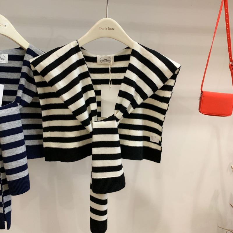 Knitted Striped Wool Shawl Women's Spring and Autumn with Fake Collar Shawl Scarf Versatile Vest